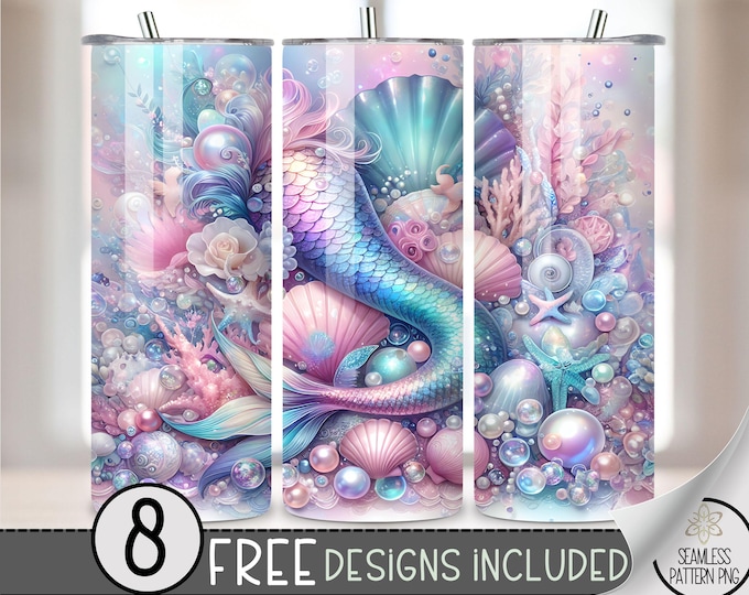 Mermaid Tumbler Wrap, Mermaid Sublimation Design, Watercolor Mermaid 20oz Skinny Tumbler Wrap, Under The Sea Ocean Tumbler PNG Summer Wrap