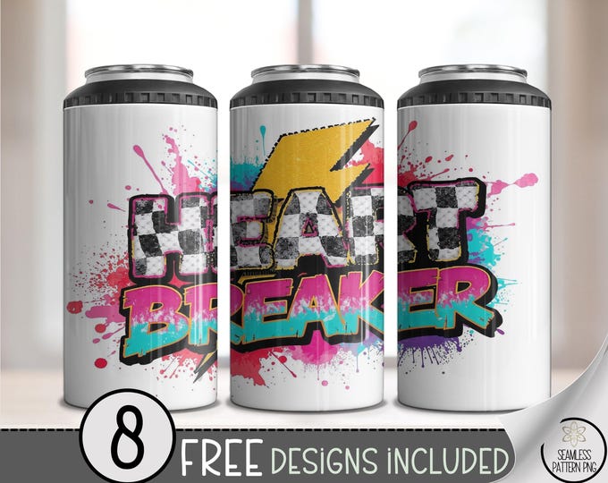 Retro Heartbreaker 4-in-1 Can Cooler Wrap PNG, Trendy Graffiti Design, Edgy Bold Energy, Vintage 80s, Digital Download for Sublimation, B802