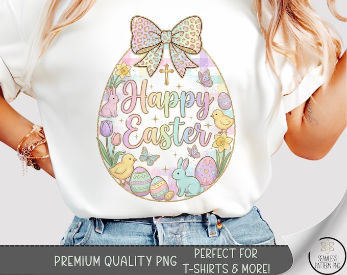 Happy Easter PNG, Cute Pastel Easter T-Shirt Sublimation Design, Digital Download, B10012