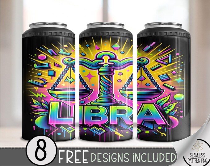 Airbrush Zodiac 4 in 1 Can Cooler Wrap, Neon Libra 16 Oz 4in1 Tumbler Sublimation Design Astrology Sign, Zodiac Signs Can Wrap PNG Download