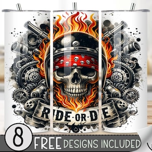 Motorrad-Tumbler-Wrap, 20 Unzen amerikanischer Tumbler Wrap, 20 Unze Straight Tumbler Png, Motorrad-Sublimationsbecher, roter Bandana-Schädel, A176