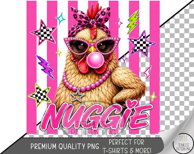 Sassy Chicken Sublimation Design, Glam Hen UV DTF Graphic, Kitschy Clip Art, Digital Download, B10321