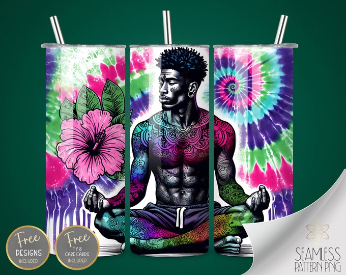 Black Man Tumbler, Black Guy Sublimation Files, Hibiscus Mandala Tumbler, Meditation Wrap, 20oz Straight Tumbler Wrap, Instant Download