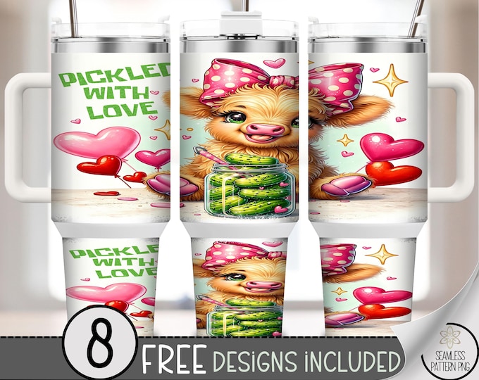 Pickle Lover Tumbler Wrap 40oz, Highland Cow Sublimation Design, Kawaii PNG Files, Cute Foodie 40oz Tumbler, Playful Tumbler Design A825