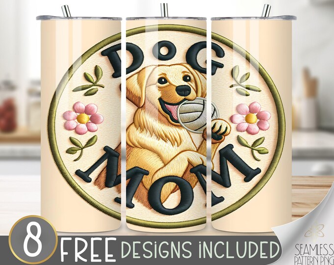Embroidered Dog Mom Tumbler Wrap, Embroidery Tumbler Design, Dog Mom Sublimation Design, Dog Tumbler PNG, Dog Sublimation Tumbler Design