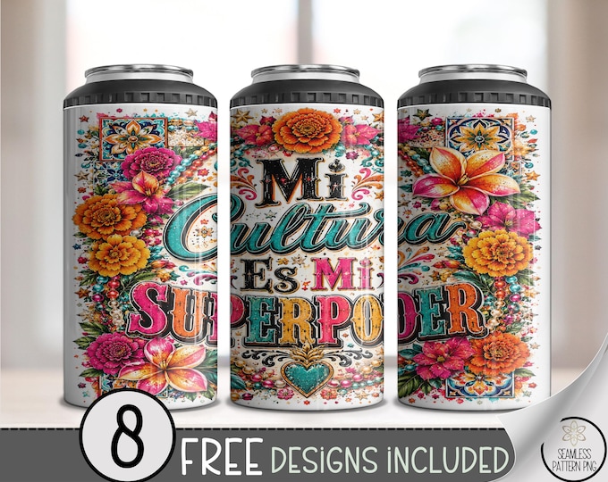 Cultural Pride 4-in-1 Can Cooler Wrap, Mi Cultura Sublimation Design, Festive 16 oz 4-in-1 File, Digital Download, B10266