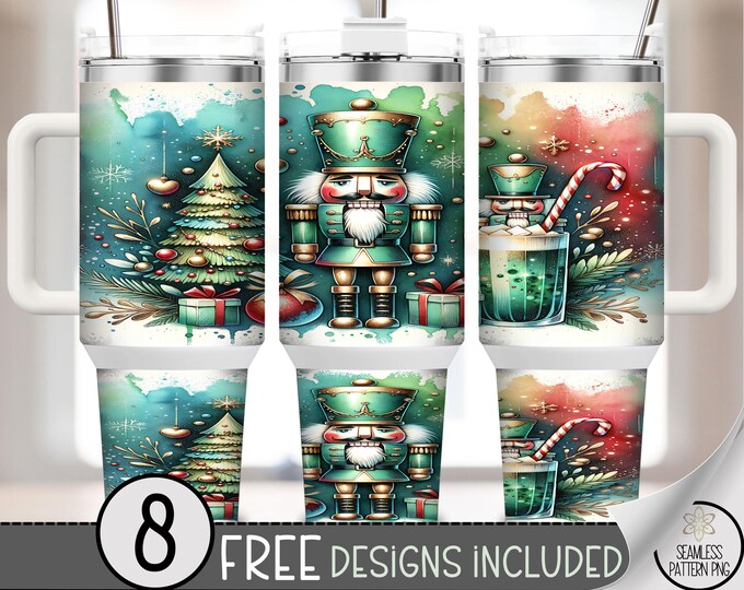 Nutcracker 40 oz tumbler wrap: Christmas Sublimation Design, Festive Holiday PNG Files, Decorated Tree Candy Cane Design A546