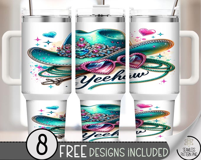 Cowgirl Hat 40 oz Tumbler Wrap, Yeehaw 40oz Tumbler Wrap, Fun Western Design, Western Themed Digital Download, A459