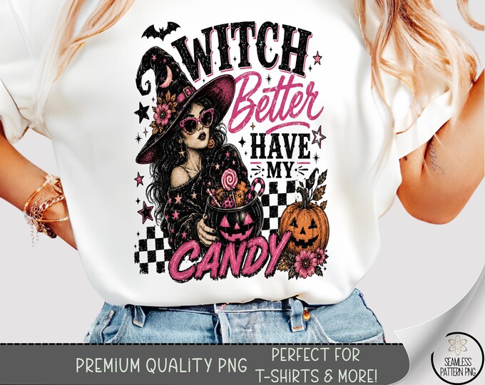 Halloween Witch T-shirt PNG, Candy Sublimation Design, Retro Spooky TShirt File, Digital Download, B10370