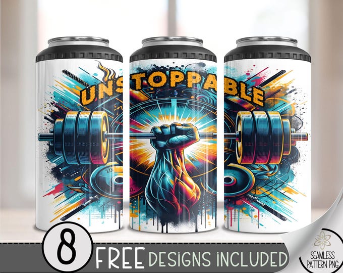 Fitness Tumbler Wrap Design, Unstoppable Fitness Guy 16Oz Tumbler Wrap, Lift Weights 4 in 1 Can Cooler Gym Motivational Tumbler For Guy, A40