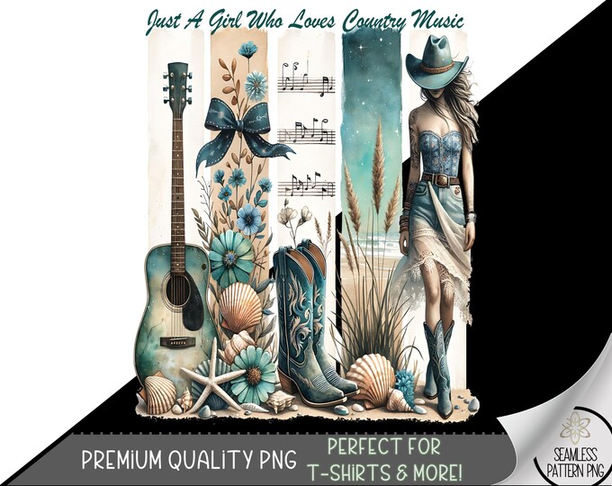 Just A Girl Who Loves Country Music T-shirt Design, Western Shirt PNG, Just A Girl Design File, Beach PNG Design, Guitar Sublimation, A153