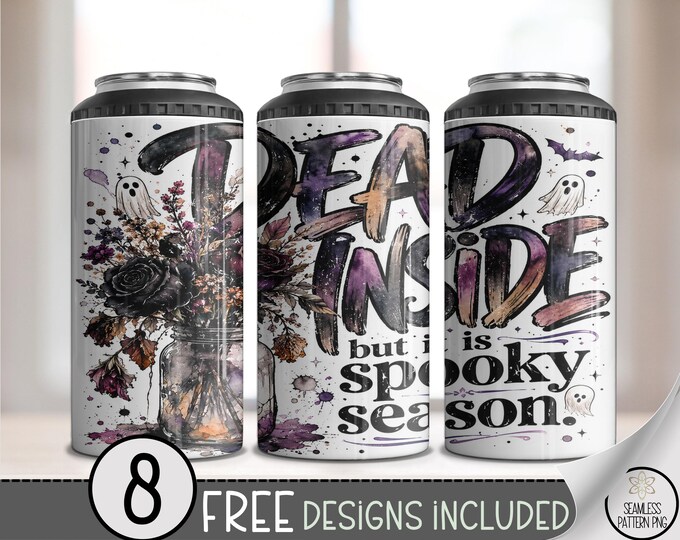 Halloween 4-in-1 Can Cooler Wrap, Dead Inside Sublimation Design, Gothic 16 oz 4-in-1 File, Digital Download, B10262