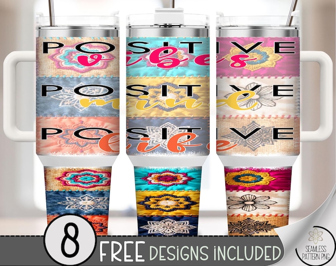 Positive Affirmation PNG, Faux Patchwork 40 Oz Tumbler Wrap, Inspirational Boho Mandala Design, Sublimation Download, B859