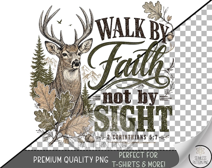 Deer Sublimation Design, Faith Scripture UV DTF Graphic, Woodland Clip Art, Digital Download, B10332