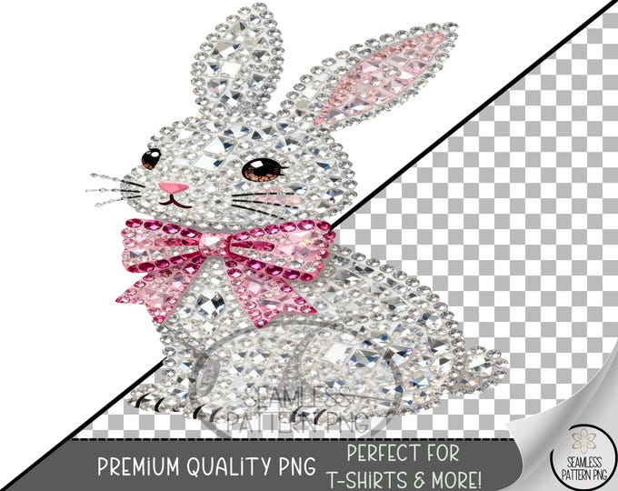 Faux Rhinestone Bunny PNG, UV DTF Gem Sublimation Design, Jeweled Rabbit Graphic, Crystal Rhinestone Clip Art, Digital Download, B856