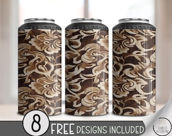 Cowhide PNG Seamless Pattern 4-in-1 Can Cooler Wrap, Rustic Sublimation Design For 16Oz, Digital Download, B10008