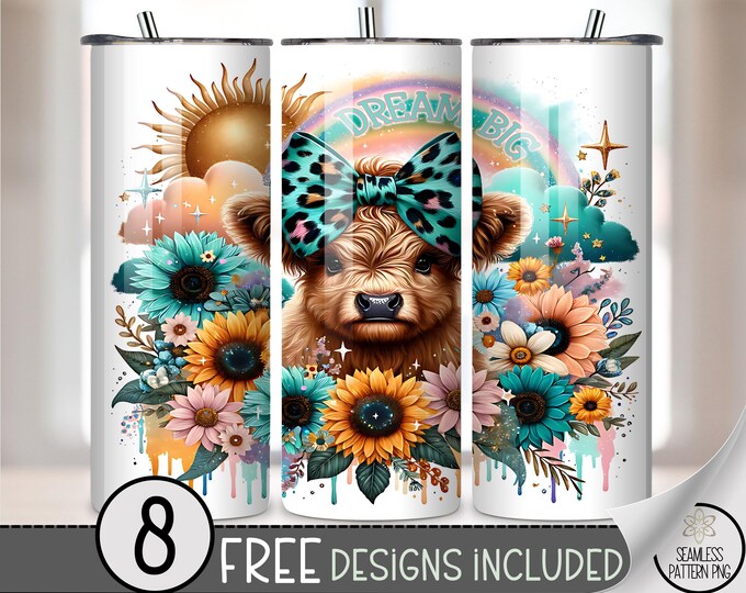 Highland Cow 20 oz Tumbler Wrap, Fancy Sublimation Design, Coquette Heifer Digital Download, A661