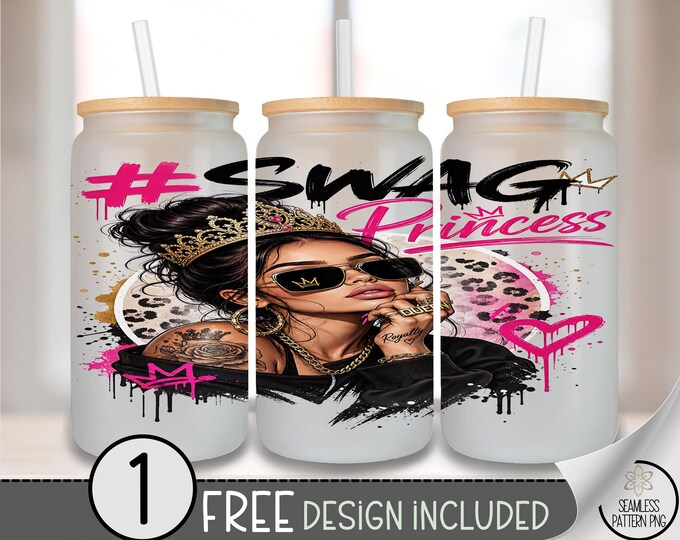 Christmas Glass Can Wrap, Swag Princess 16oz Glass Tumbler Sublimation Design, Glam PNG File, Digital Download, B10527