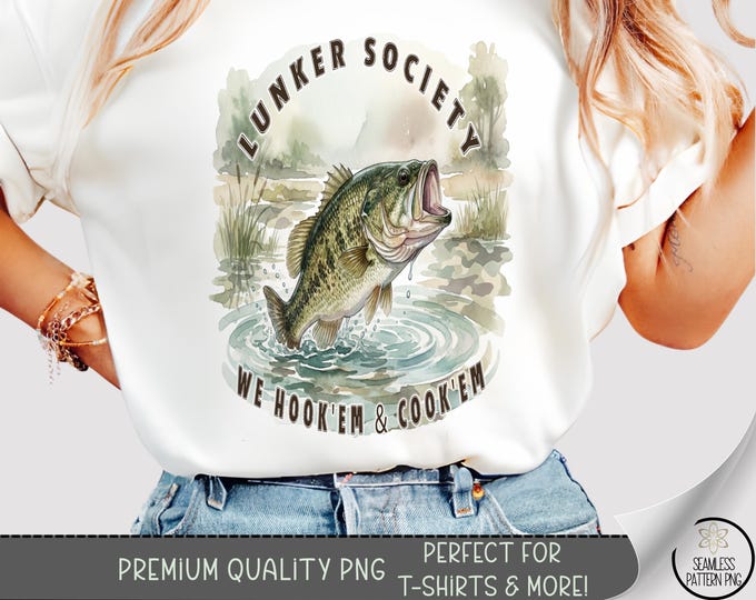 Fishing PNG, Largemouth Bass Sublimation Design, Rustic DTF Shirt Graphic For Outdoors Lovers, Digital Download, B909