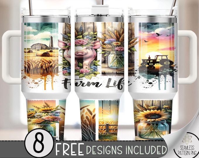 Farm Life 40oz Tumbler Wrap, Country Western Tumbler Sublimation Design, Cute Pig 40oz Quencher Tumbler Wrap PNG, Sunset Tractor 40 oz, A160