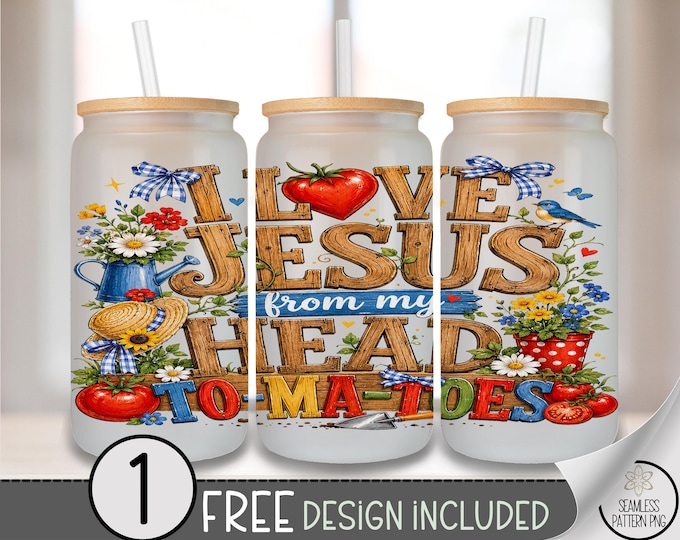 Christian Faith Glass Can Wrap, Jesus Garden Tomato 16oz Tumbler Sublimation Design, PNG File. Digital Download, B10373