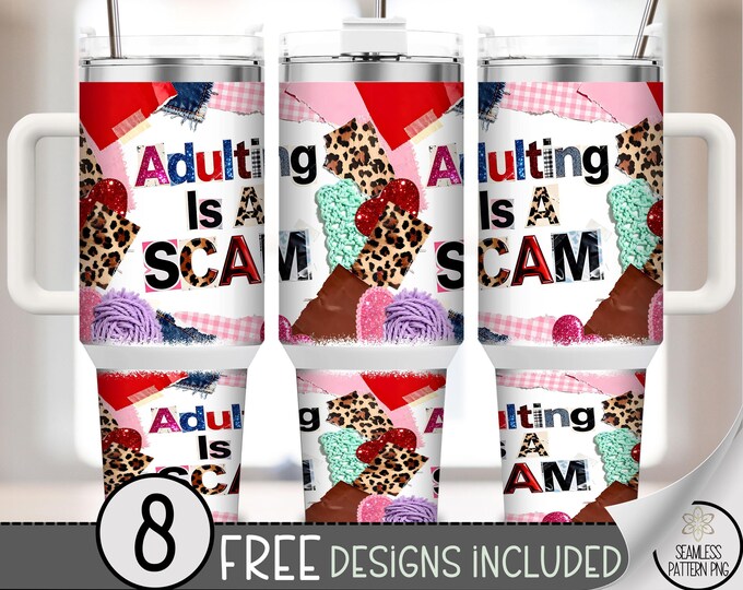 Adulting Is A Scam 40 oz tumbler wrap, Adult Humor PNG, Mental Health Humor Png, Leopard Print Png, Trendy PNG Files,  A739