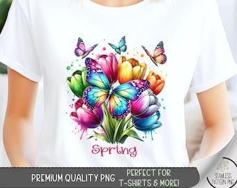 Spring T-Shirt Design, Trendy Spring Sweatshirt PNG, Cute Spring Designs, Floral Spring Butterfly Sublimation Designs for Shirts, A98