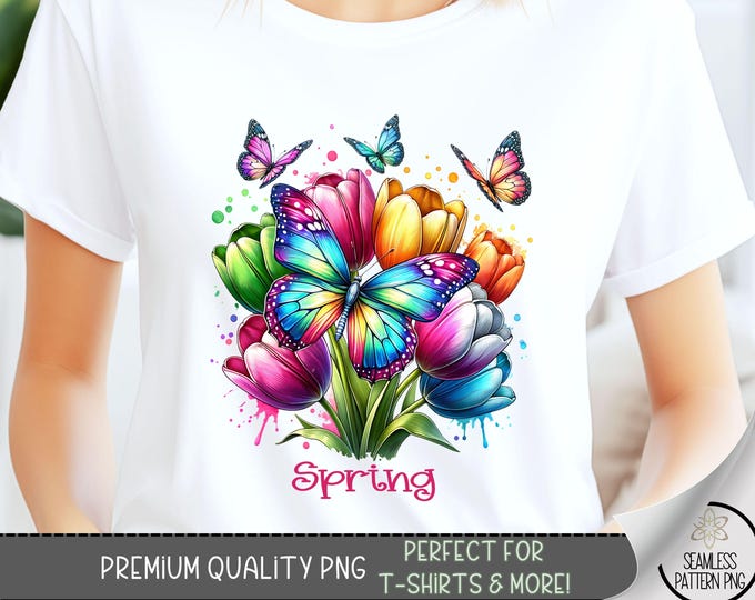 Spring T-Shirt Design, Trendy Spring Sweatshirt PNG, Cute Spring Designs, Floral Spring Butterfly Sublimation Designs for Shirts, A98
