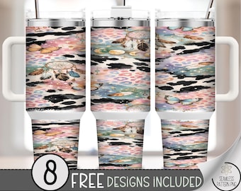 Boho Dreamcatcher 40 oz Tumbler Wrap, Celestial Sublimation Design, Pastel PNG Files, Romantic 40oz Tumbler Design, Tumbler File, B10010