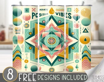 Radiate Positive Vibes Tumbler Wrap, Inspirational Affirmation 20oz Skinny Tumbler Sublimation Design, Positive Inspirational Quote