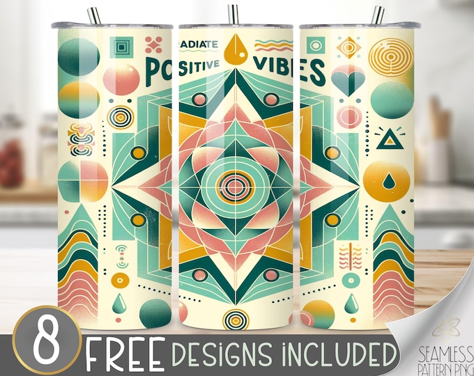 Radiate Positive Vibes Tumbler Wrap, Inspirational Affirmation 20oz Skinny Tumbler Sublimation Design, Positive Inspirational Quote