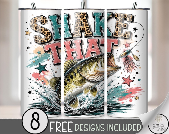 Funny Fishing 20 oz Tumbler Wrap, Bass Sublimation Design for Straight Tumblers, Retro PNG Files, Digital Download, B10361