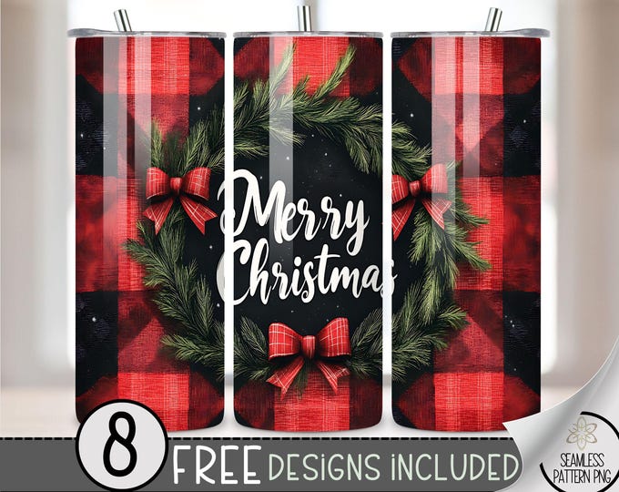 Rustic Christmas Tumbler Wrap, Country Sublimation Tumbler Wrap,Coquette Bow Xmas 20Oz Sublimation Wrap, Christmas Wreath Sublimation Design