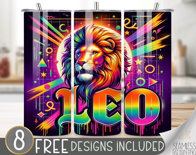 Neon Airbrush Zodiac Tumbler Wrap, Leo 20 Oz Skinny Tumbler Sublimation Design Astrology Sign, Zodiac Signs Tumbler PNG, Astrology Tumbler