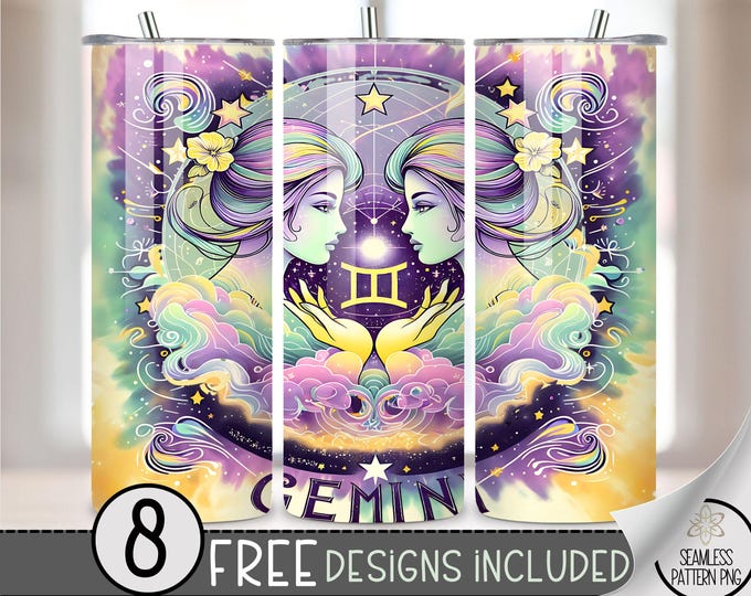 Tie Dye Zodiac Tumbler Wrap, Gemini 20 Oz Skinny Tumbler Sublimation Design Astrology Sign, Zodiac Signs Tumbler PNG, Astrology Tumbler