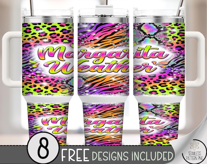 Margarita Weather 40 oz Tumbler Wrap, Snake Skin Sublimation Design, Retro Summer 40oz Tumbler Design B10082