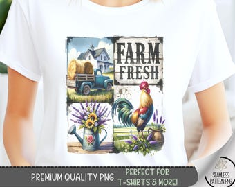 Farm Fresh T-Shirt Design, Rooster Southern PNG, Vintage Truck Sweatshirt PNG, Watercolor Farm Art, Sublimation Designs for Shirts A45