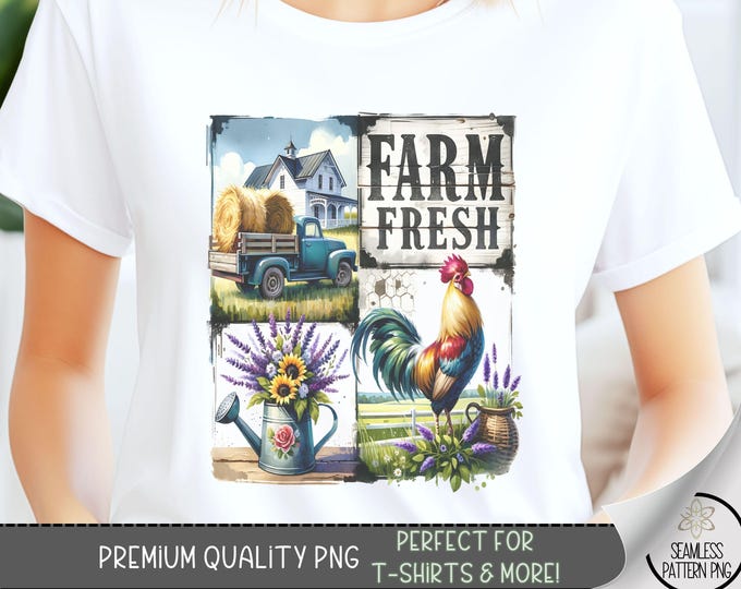 Farm Fresh T-Shirt Design, Rooster Southern PNG, Vintage Truck Sweatshirt PNG, Watercolor Farm Art, Sublimation Designs for Shirts A45