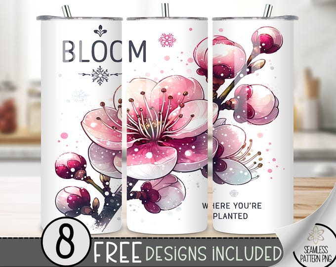 Cherry Blossom Tumbler Wrap, Pink Flower Bloom Sublimation Design, Elegant Nature Tumbler File, Bloom Inspirational Sublimation PNG