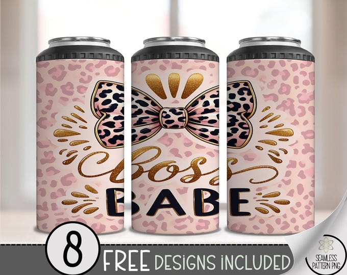 Boss Babe 4 in 1 Can Cooler Wrap, Girl Boss 16 oz Can Cooler Wrap, Leopard Coquette 4in1 Can Wrap Design, CEO Energy PNG, A213