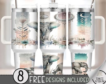 Elephant 40oz Tumbler Wrap, Boho Moon 40 OZ Sublimation Design, Safari 40oz Quencher Tumbler File, Floral Jungle Tumbler Wrap, A53