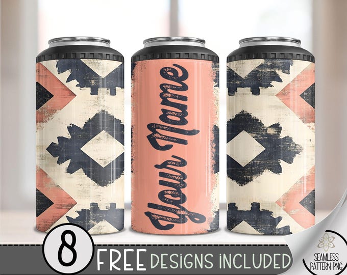 Add Your Own Name Faded Southwestern 4in1 Can Cooler Wrap, Aged Western 16 oz 4-in-1 Cooler Sublimation, Aztec 4 in 1 Can Cooler File PNG