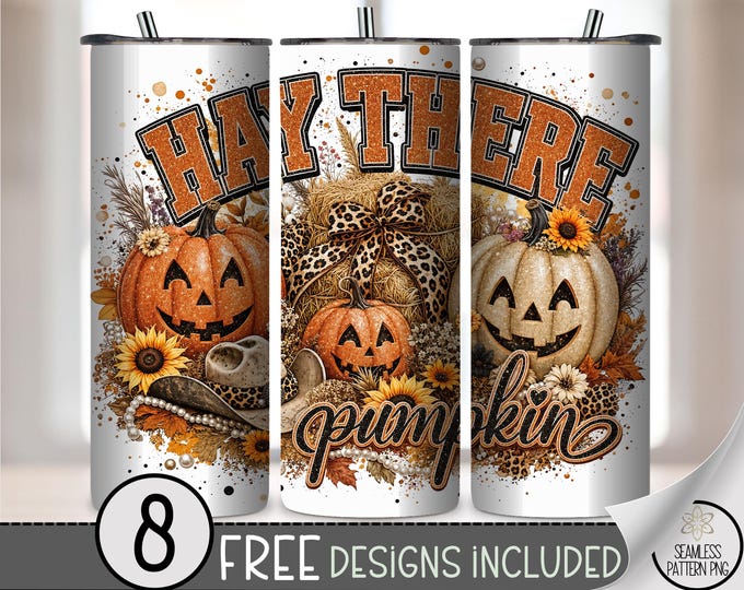 Halloween Pumpkin 20 oz Tumbler Wrap, Cute Sublimation Design for Straight Tumblers, Glitter PNG Files, Digital Download, B10542