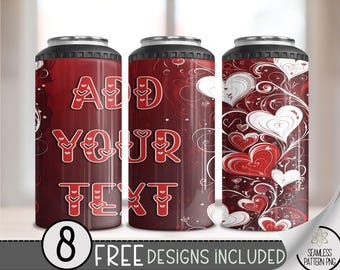 Add Your Text 4 in 1 Can Cooler Wrap, Customize Name 4in1 Tumbler PNG, Valentine Day 16 Oz Can Cooler Sublimation Design,Heart Seamless File