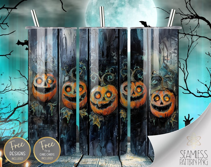 Spooky Pumpkin PNG, Tumbler Wrap Designs, Sublimation Halloween, 20 Oz Skinny Tumbler, 20 oz Straight Cute Hallows Eve INSTANT DOWNLOAD