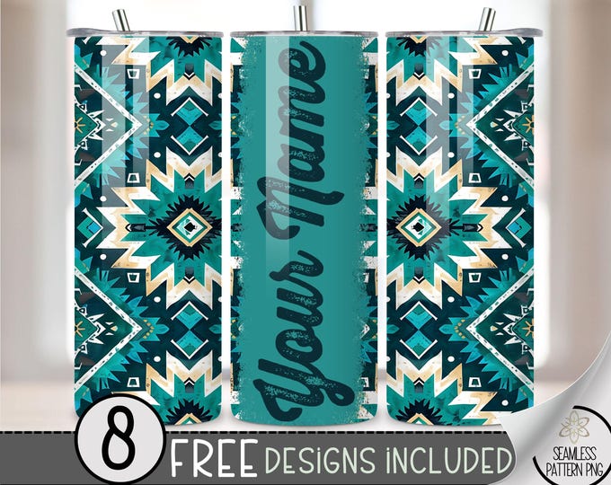 Add Your Own Name Vibrant Southwestern Tumbler Wrap, 20 oz Western Tumbler File, Digital Aztec Tumbler Wrap Design Download, Boho Cowgirl