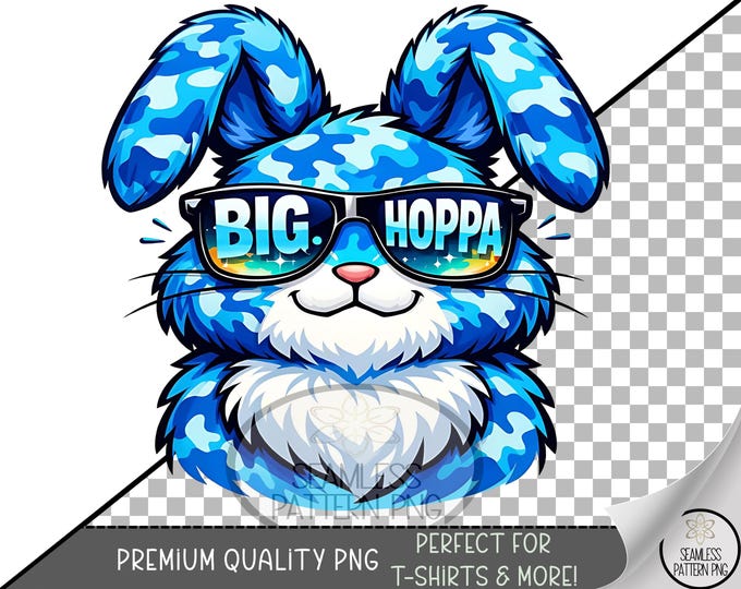 Big Hoppa PNG, Blue Rabbit Sublimation Design, Camo UV DTF Sub, Digital Download, B997