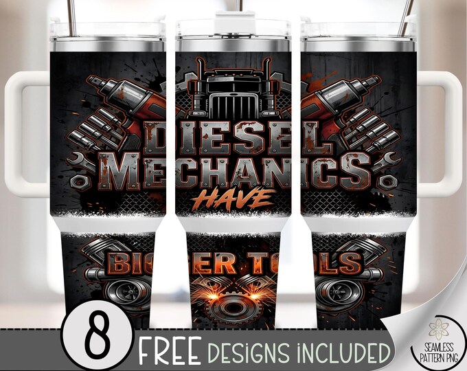 Diesel Mechanics 40 oz Tumbler Wrap, Truck Grille Sublimation Design, Industrial PNG Files, Gritty Rugged 40oz Tumbler Design B10114