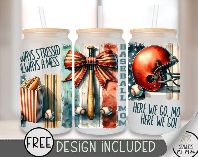 Baseball Glass Can, Sports Sublimation Design,Brushstroke Baseball 16oz Can Wrap,USA Glass Can Design,Trendy Baseball Sublimation File, A171