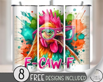 Rooster 20 oz Tumbler Wrap, Quirky Sublimation Design for Straight Tumblers, Colorful PNG Files, Fun Pop Art, B10164